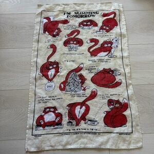 Vintage Irish Linen with Comical Quips Cats Dieting Humourous